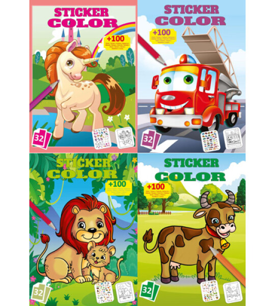 colour & sticker book 16 pgs - 4 asstd