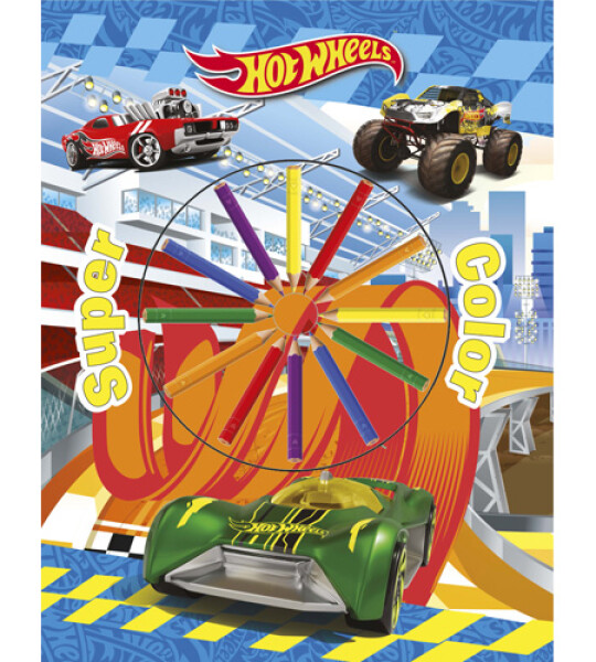colour book + pencils 32 pgs - hot wheel