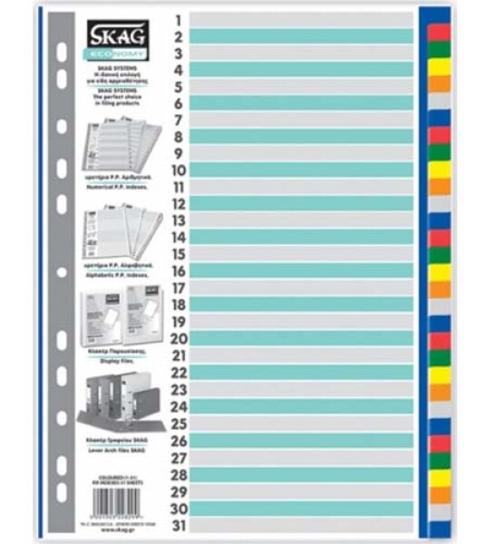 index dividers plastic eco a4-31clrs