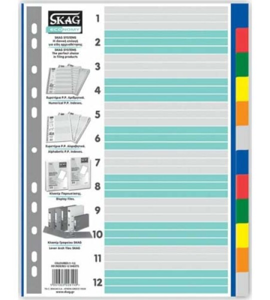 index dividers plastic eco a4-12clrs